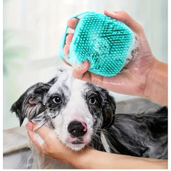 Pet Bath Brush with Soap and Shampoo Dispenser Soft Silicone Bristles Bath Brush Suitable for All Dogs Cats Shower