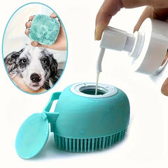 Pet Bath Brush with Soap and Shampoo Dispenser Soft Silicone Bristles Bath Brush Suitable for All Dogs Cats Shower