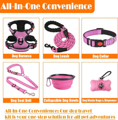 No Pull Dog Harness, Collar & Leash Set | Includes Dog Seat Belt, Collapsible Bowls & Poop Bag Dispenser. Ideal for Training,