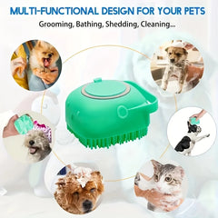 Pet Bath Brush with Soap and Shampoo Dispenser Soft Silicone Bristles Bath Brush Suitable for All Dogs Cats Shower