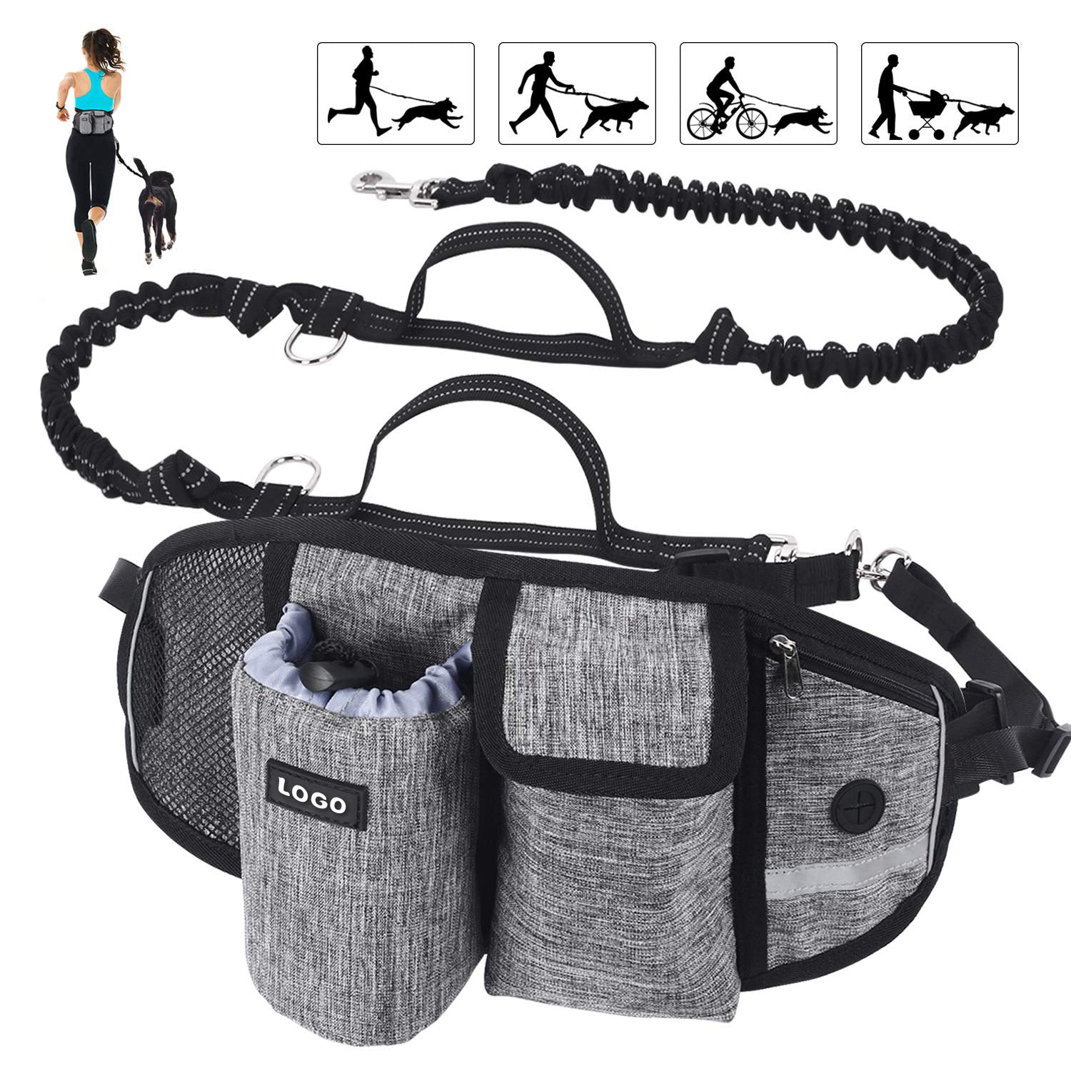 Hundetrainingsleine, Hüfttasche, freihändige Hundeleine für den Außenbereich, zum Laufen und Spazierengehen, tragbare Aufbewahrungstaschen für Hundefutter und Wasserbecher