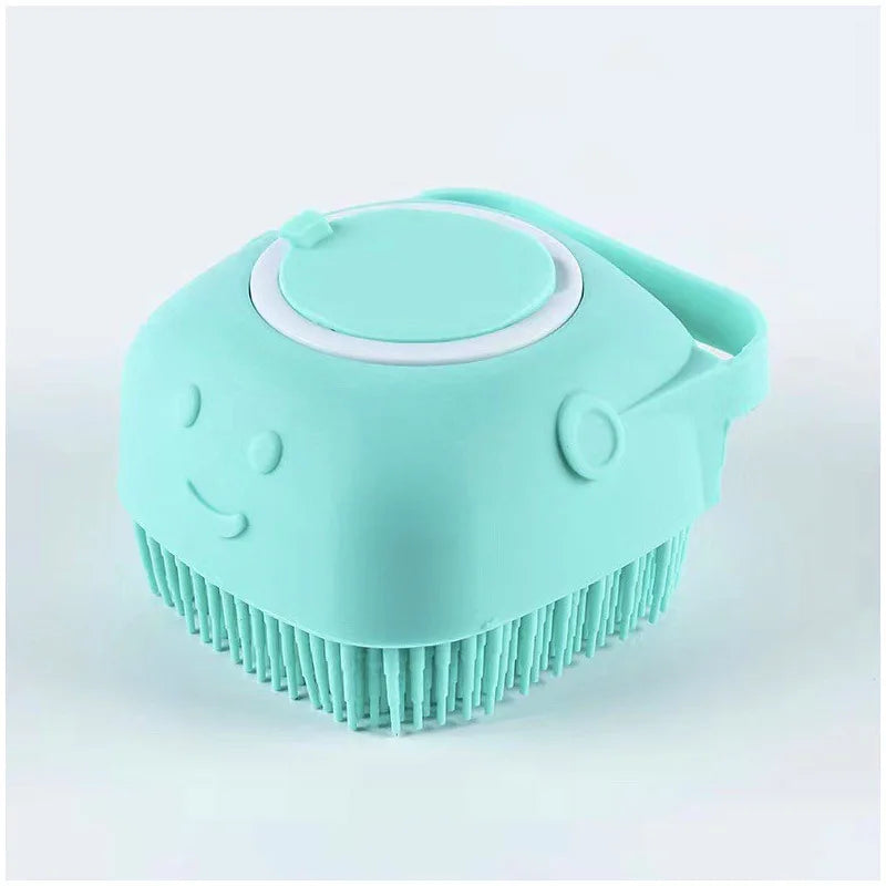 Pet Bath Brush with Soap and Shampoo Dispenser Soft Silicone Bristles Bath Brush Suitable for All Dogs Cats Shower