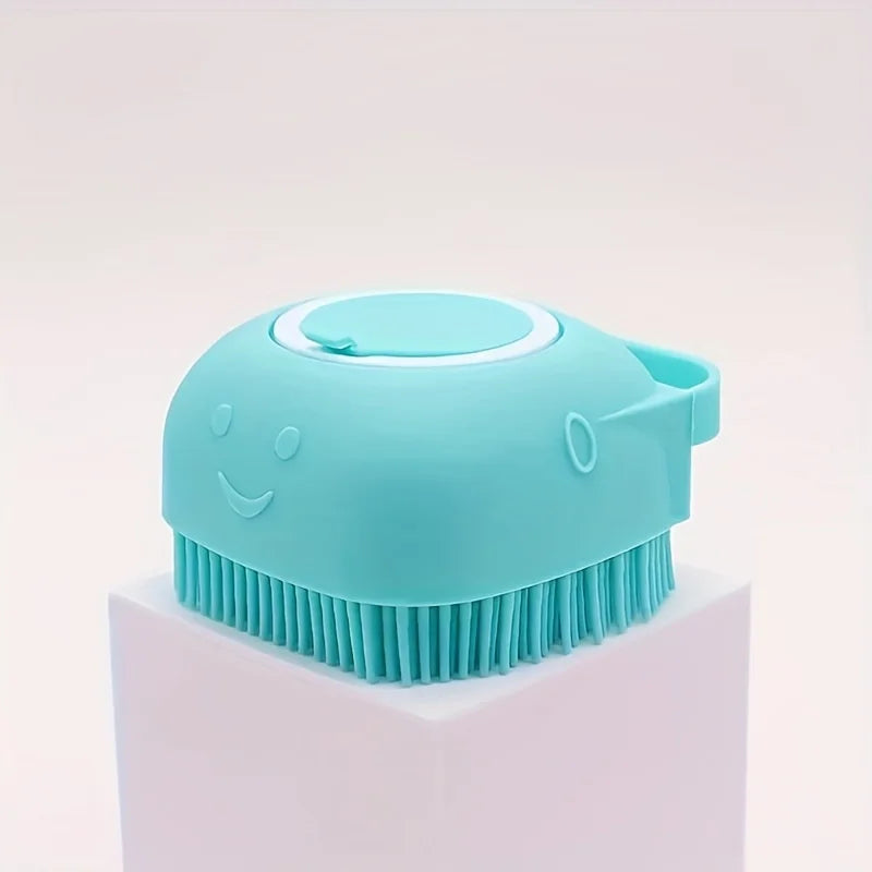 Pet Bath Brush with Soap and Shampoo Dispenser Soft Silicone Bristles Bath Brush Suitable for All Dogs Cats Shower