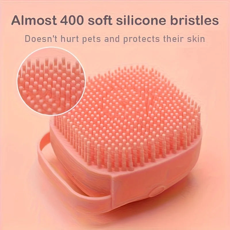 Pet Bath Brush with Soap and Shampoo Dispenser Soft Silicone Bristles Bath Brush Suitable for All Dogs Cats Shower