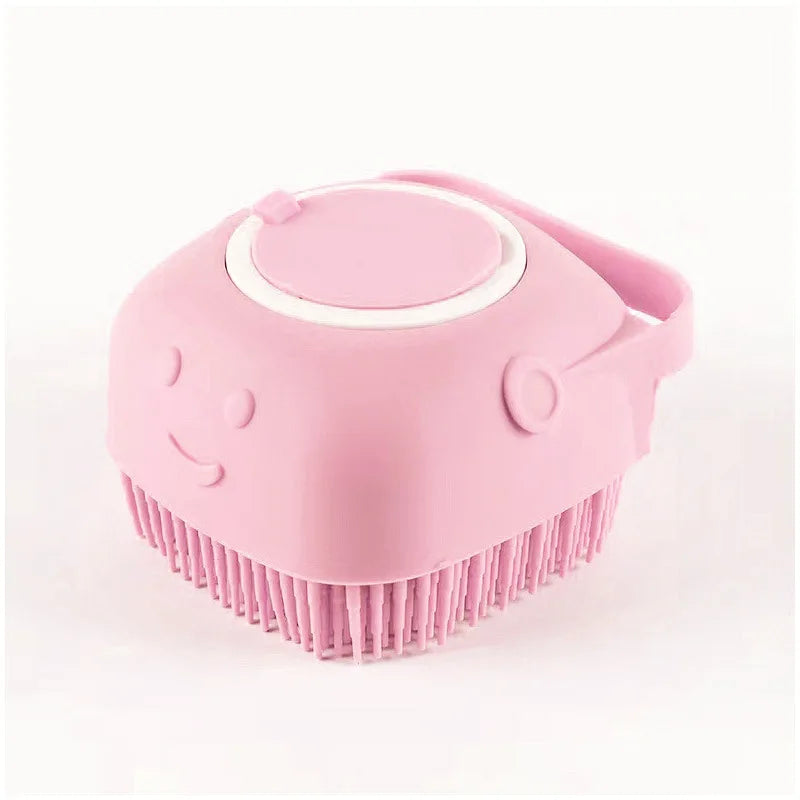 Pet Bath Brush with Soap and Shampoo Dispenser Soft Silicone Bristles Bath Brush Suitable for All Dogs Cats Shower
