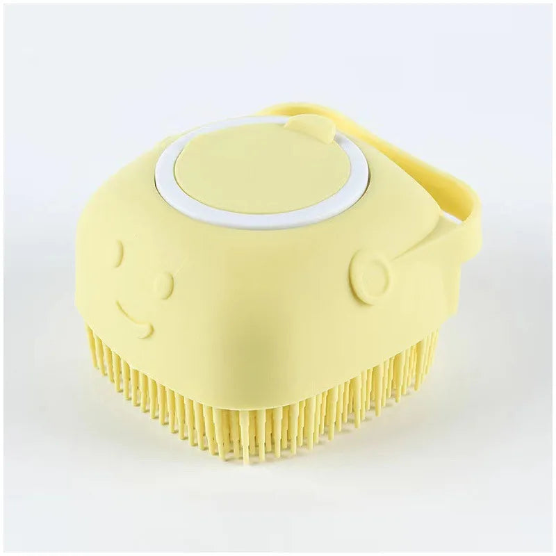 Pet Bath Brush with Soap and Shampoo Dispenser Soft Silicone Bristles Bath Brush Suitable for All Dogs Cats Shower