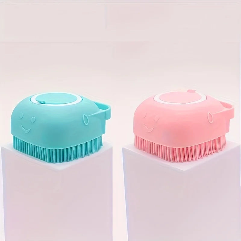 Pet Bath Brush with Soap and Shampoo Dispenser Soft Silicone Bristles Bath Brush Suitable for All Dogs Cats Shower
