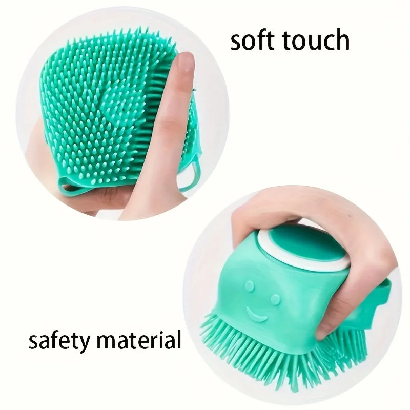 Pet Bath Brush with Soap and Shampoo Dispenser Soft Silicone Bristles Bath Brush Suitable for All Dogs Cats Shower