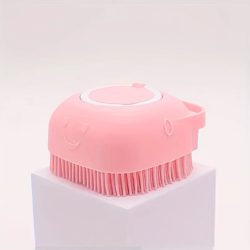 Pet Bath Brush with Soap and Shampoo Dispenser Soft Silicone Bristles Bath Brush Suitable for All Dogs Cats Shower