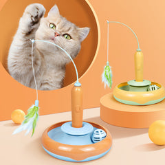 2 in 1 Katzenspielzeug mit Feder zum Selbstspielen Katzen-Drehteller Haustierbedarf Katzenspielzeug Spielzeug Katzenartikel Produkte